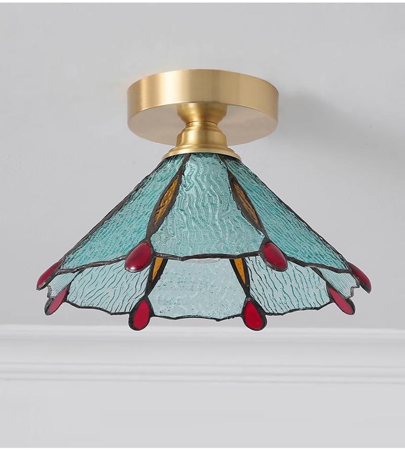 Tiffany Chandelier Retro Creative Stained Glass Lotus Pendant Light Corridor Bedroom Living Room E27 Single Head Hanging Lamps