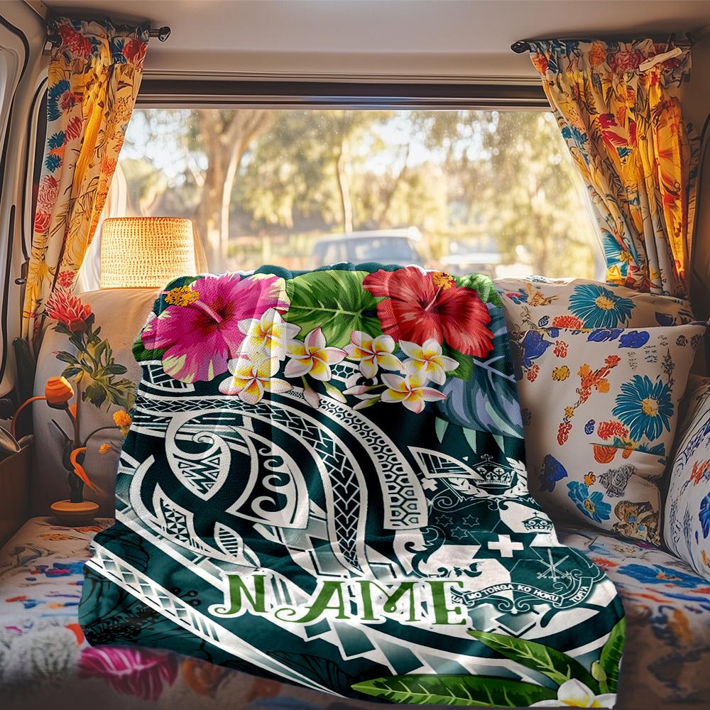 Tropical Floral Pattern Customize Your Name Rv Blanket Soft Lightweight All Season Multi Purpose Blanket For Travel Camping Picnics Sofas Rvs Beds