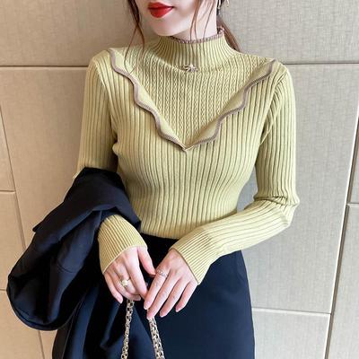 Women's Autumn and Winter Half-High Neck Base Layer Versatile Slim-Fitting Long-Sleeve Pullover Knitted Inner-Wear Sweater
