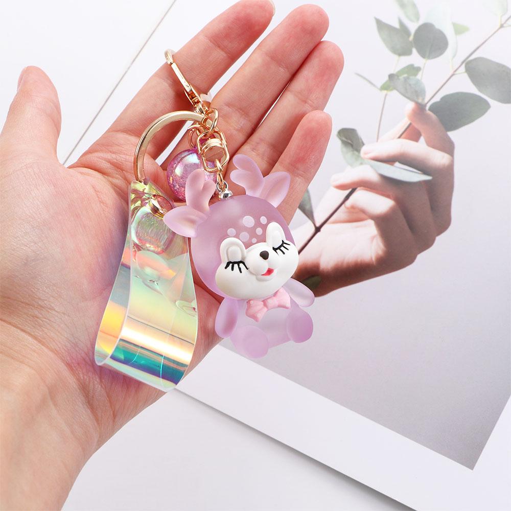 Cute Bag Pendant Deer Acrylic Elk Keychain Flashlight Keychain Key Lanyard Car Keyring