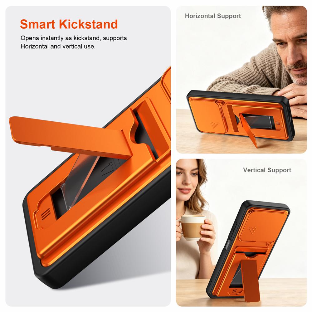 KEYSION Card Slot Holder Bag Phone Case for ZTE Blade A56 Slide Camera Protection Kickstand Shockproof Cover for Blade A56 Pro
