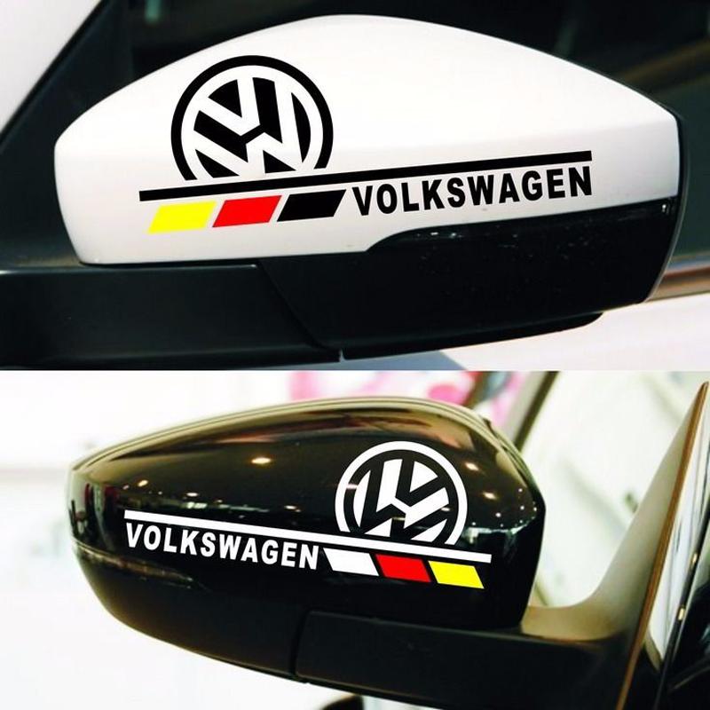 SVLHP1 2PCS Car Rearview Mirror Reflective Decals Waterproof Sticker For VW Volkswagen Jetta Passat Polo Golf 4 5 6 7 8 Tiguan Bettle