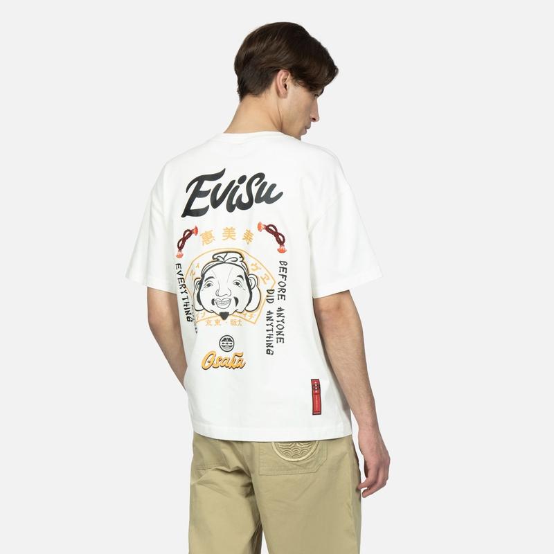 Evisu Letter Logo Buddha Head Print Round Neck T-Shirt Men T-Shirt White 2ESHTM3TS568LFCT