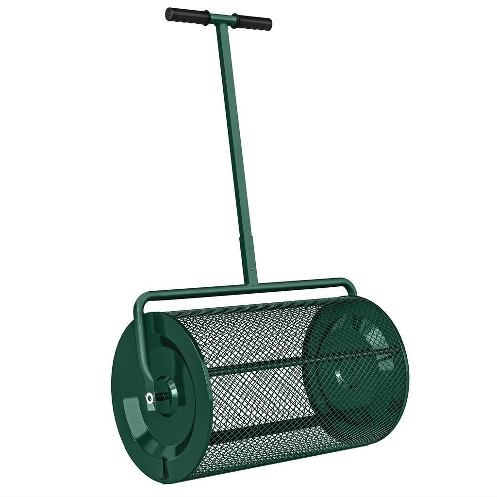 Compost Spreader, 24" Peat Moss Spreader with Height Adjustable T Shaped Handle and Metal Mesh Basket, Garden Spreader for Seeding, Spreading Manure