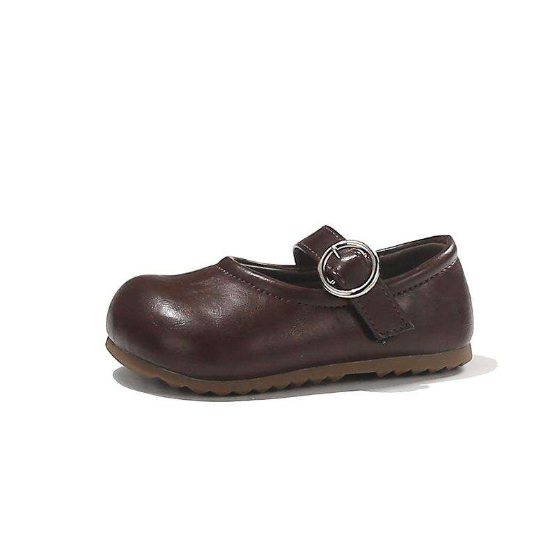 Solid Color Retro Simple Versatile Korean Style Girls Little Leather Princess Shoes Soft Sole Lightweight Comfortable