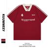 Unisex Retro V-Neck Embroidered Colorblock Half-Sleeve T-Shirt
