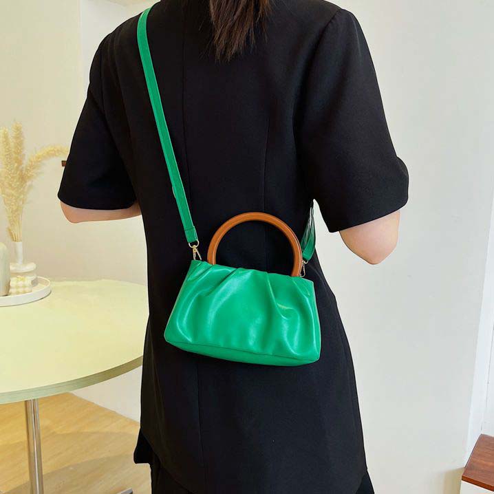 WTEMPO Einfache einfarbige Holzgriff Falten Wolke Kleine Handtaschen Mini Einzelne Schulter Umhängetaschen Handtaschen