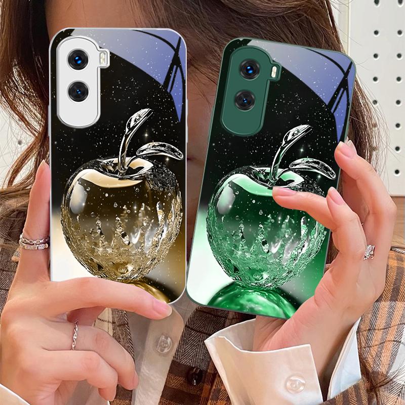 Transparent Crystal Apple For Honor 200 90 8X 9X Pro Lite P50 P40 Nova 10 11i P60 Magic4 6 Mate 20 50 Tempered Glass Phone Case