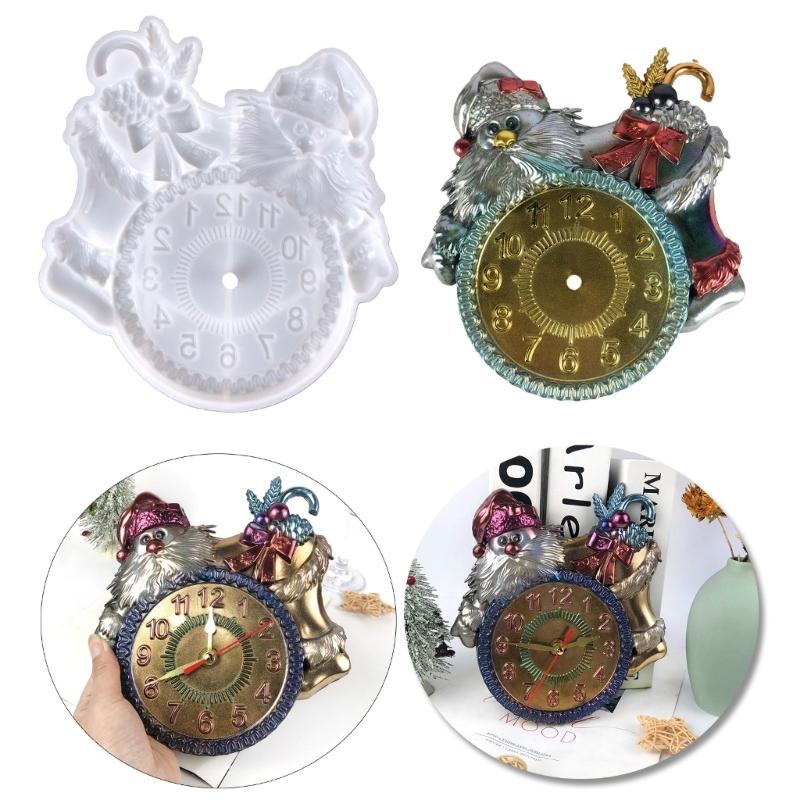 Santa Clocks Silicone Mold Flexible Clock Epoxy Resin Mold DIY Christmas Crafts Home Decoration Mold for DIY Wall Decor