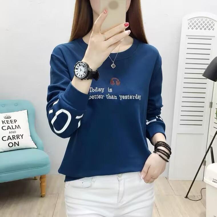 Frühling Herbst Damen Locker Schlankmachend Langärmlig Dünner Stil Koreanisch Rundhals Patchwork Kontrastfarben Einsatz Alleskombinierbare Oberteile