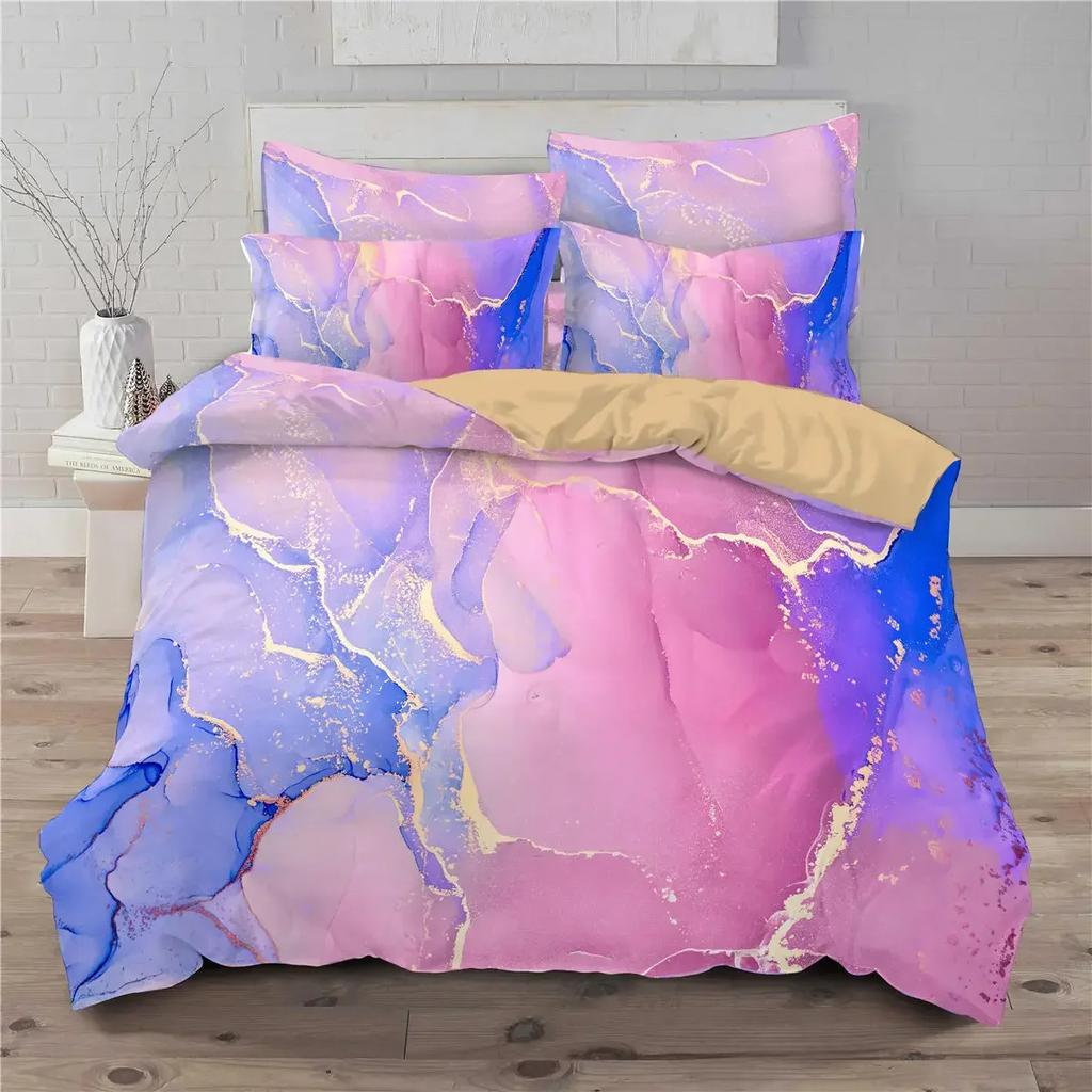 Chic Girly Marble Duvet Cover Abstract Geometric Bedding Set Microfiber Glitter Blue Comforter Cover King Queen For Kid Teen Boy