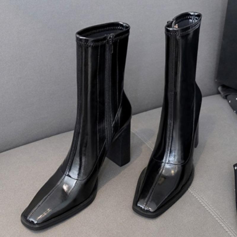 

Женские массивные ботильоны Модные туфли на высоком каблуке Зимние туфли-лодочки с квадратным носком Новая тенденция Готические женские ботильоны челси на каблуке Botas Mujer 39