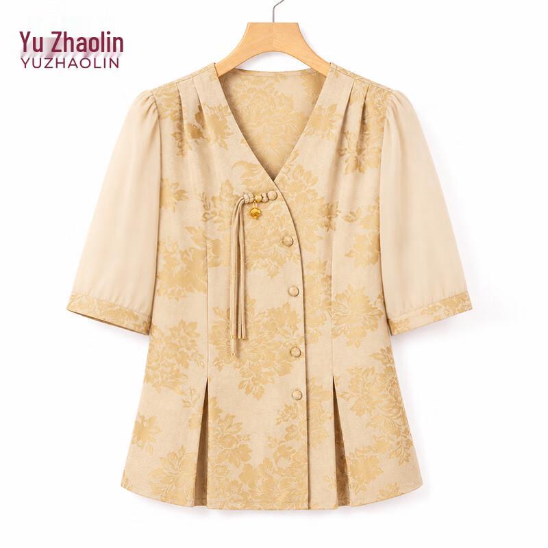 YUZHAOLIN Women s Summer New Chinese Style V-Neck Blouse 2XL
