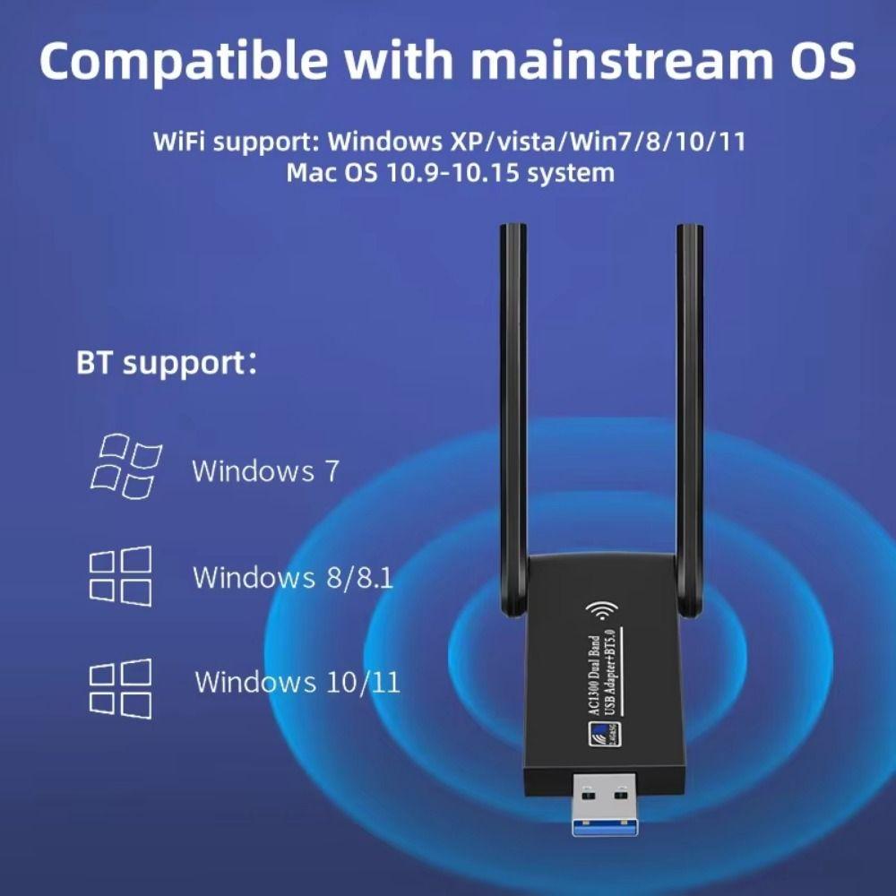 2 Antenna Design 1300Mbps WiFi Dongle Dual Band Wireless Network Card WiFi USB Adapter  Office Use