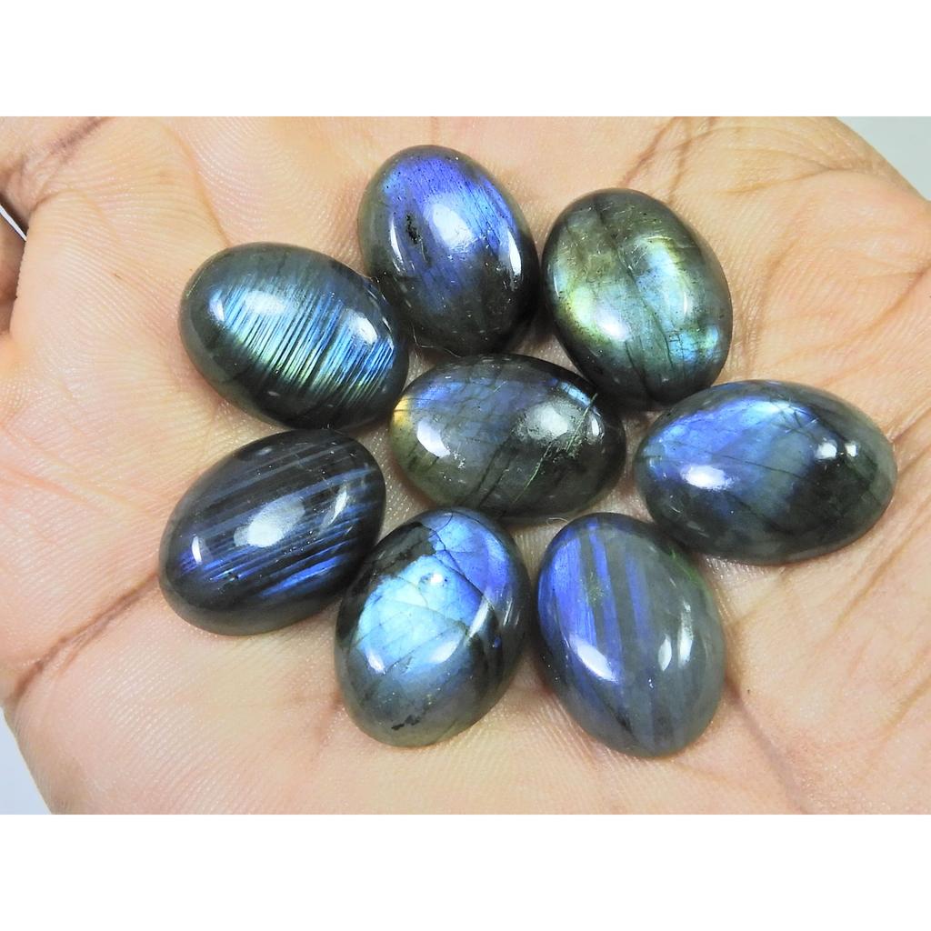 13X18MM Natural Labradorite Blue Fire Oval Cabochon Loose Gemstone 08Pcs Lot C-1078