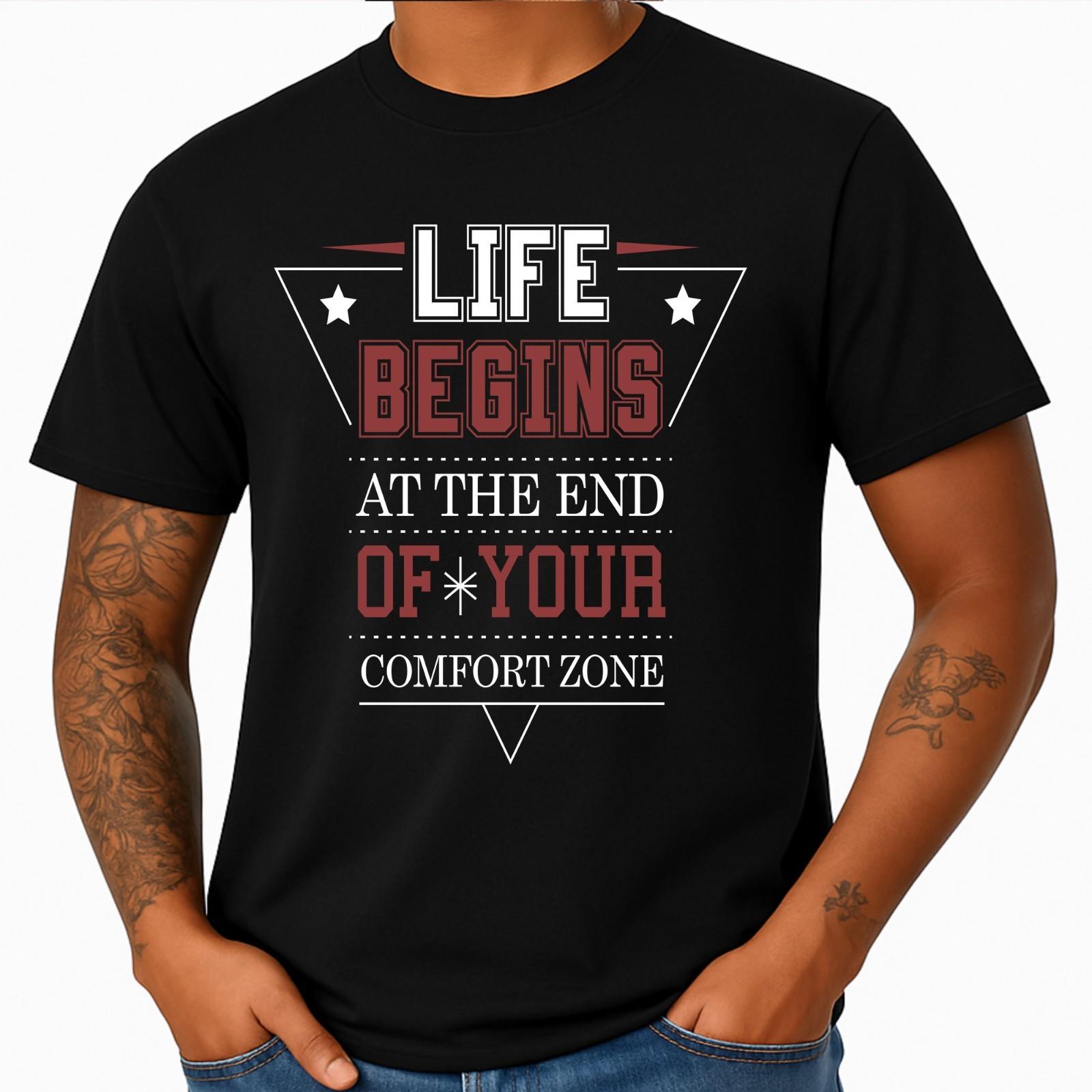 Inspirational Quote T Shirt Life Begins Comfort Zone Motivation Graphic Tee M