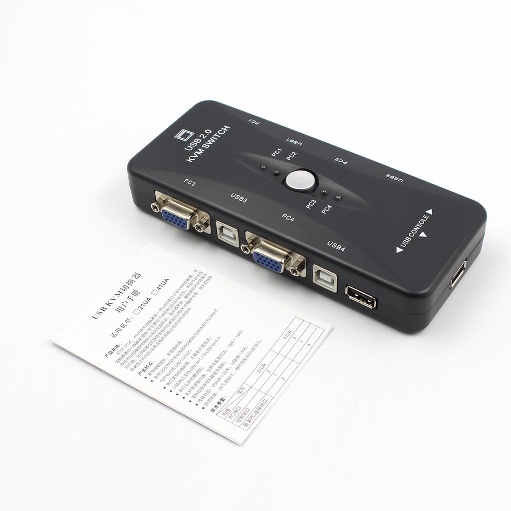 4-Port USB 2.0 KVM Switch Mouse/Keyboard/VGA Video Monitor 250MHz 1920x1440