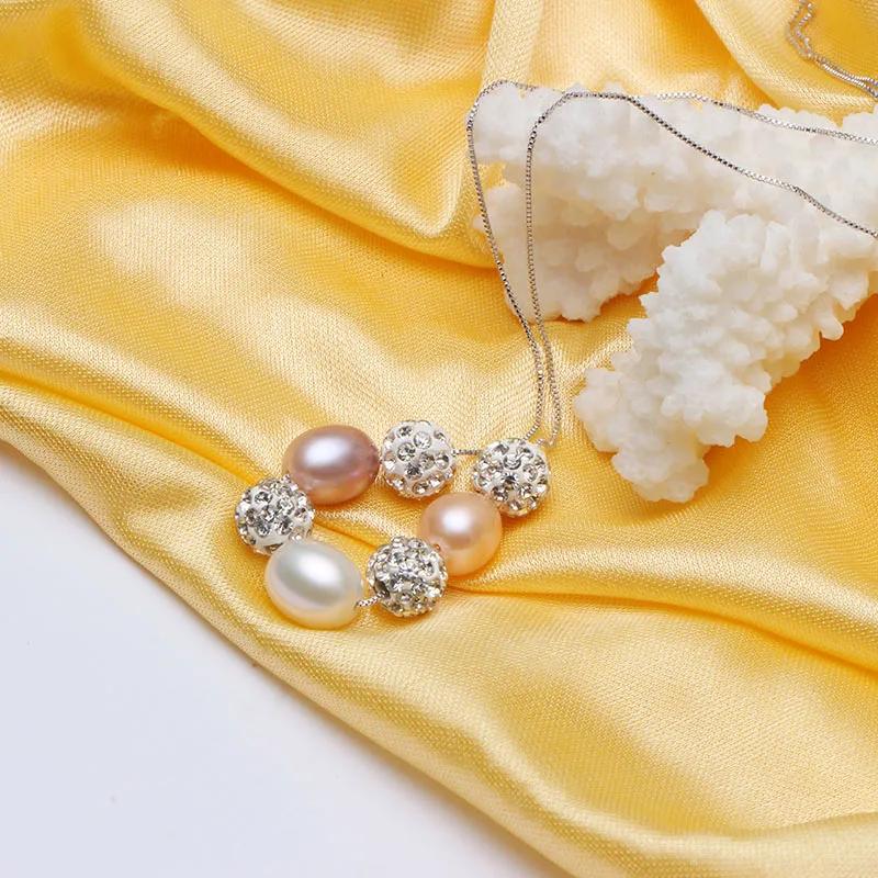 HENGSHENG Fine 8-9mm Pearl Necklaces for women wedding 4 color water drop necklace, 925 Sterling Silver Women Jewelry Necklace