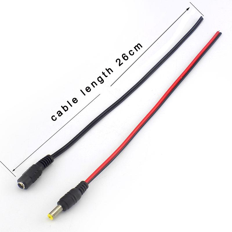 100 sztuk DC męski kabel Jack Adapter Złącze do paska LED CCTV Kamera Wtyczka 5.5x2.1mm 26cm Przedłużacze Złącza