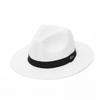 Sommer 100% Papier Breiter Rand Fedora Hut für Damen Sonnenstrand Strohhut Herren Panama Kappe mit Schwarzem Band