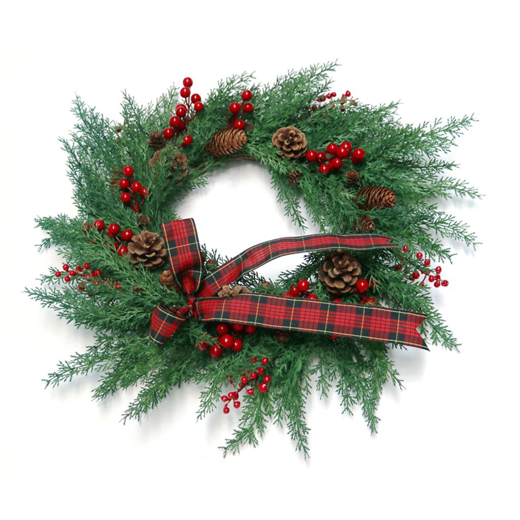 Artificial Xmas Wreath for Front Door Decoration Xmas Wreath with Pine Cones Berries Bows