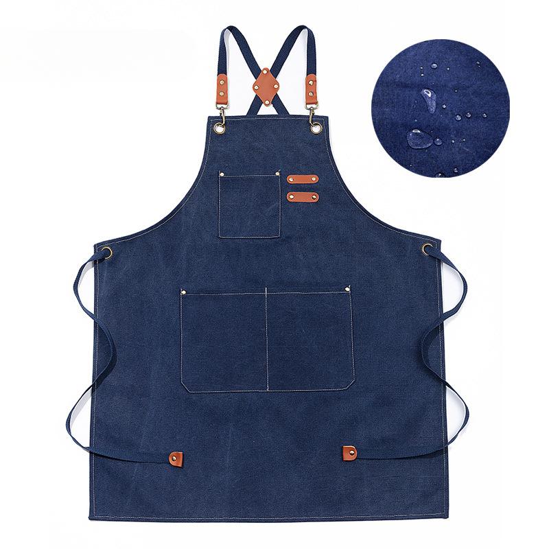 

Adjustable Apron Kitchen Canvas Thickened Apron with Pockets Durable Crossback Coffee Flower Artist Hairdresser Work Uniform синій