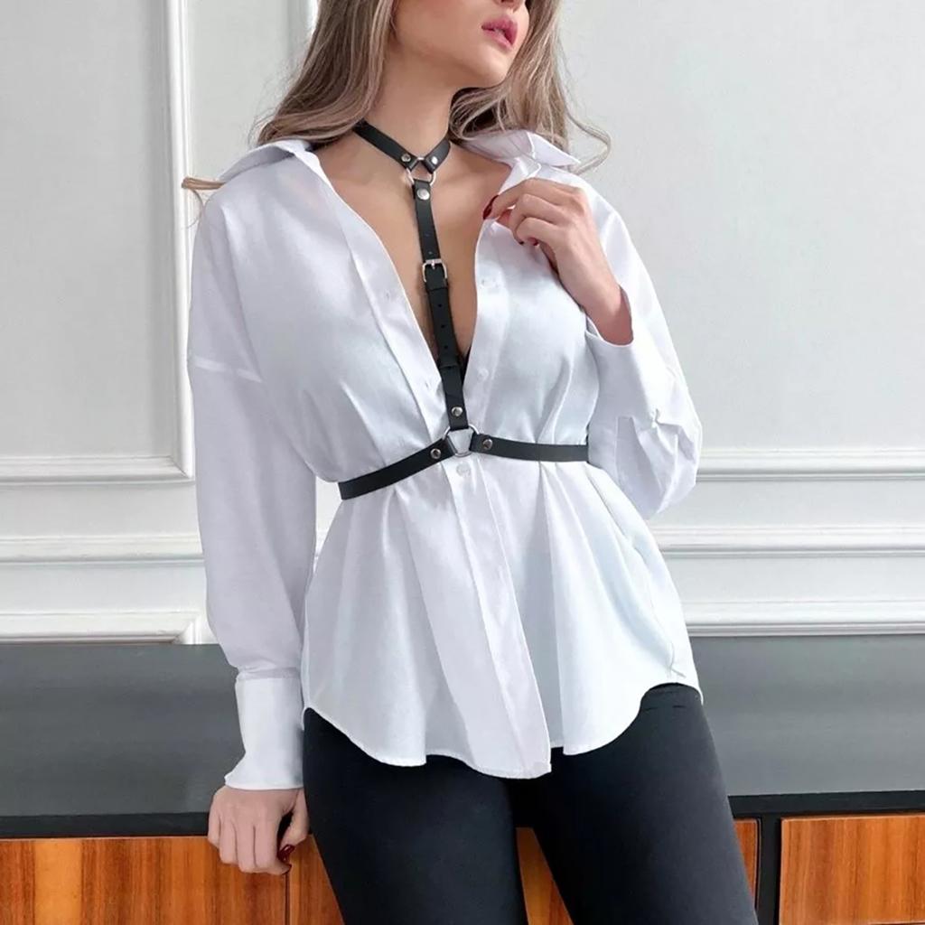 Women Trend Punk Belt Bondage Belt Pu Leather Harness  Suspenders Punk Rock Decorative Waistband Clothing Accessorie