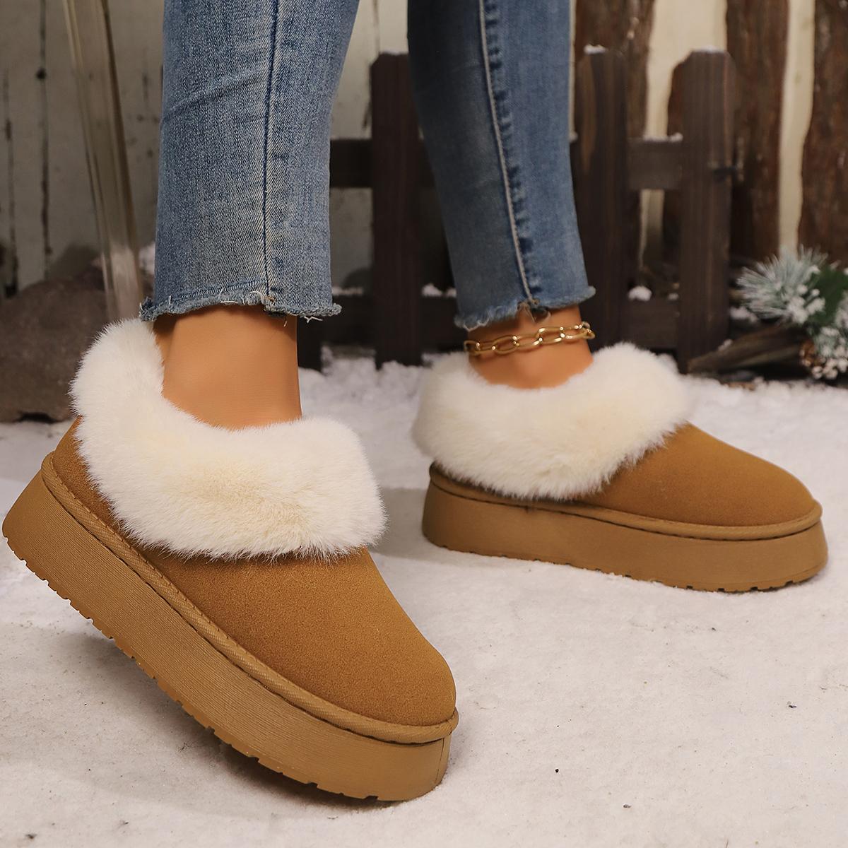 

Fashion Casual Suede Snow Boots Women 2025 Winter Comfort Round Toe Thick Bottom Furry Boots Fashion Faux Fur Decoration Plush Booties 40 коричневый