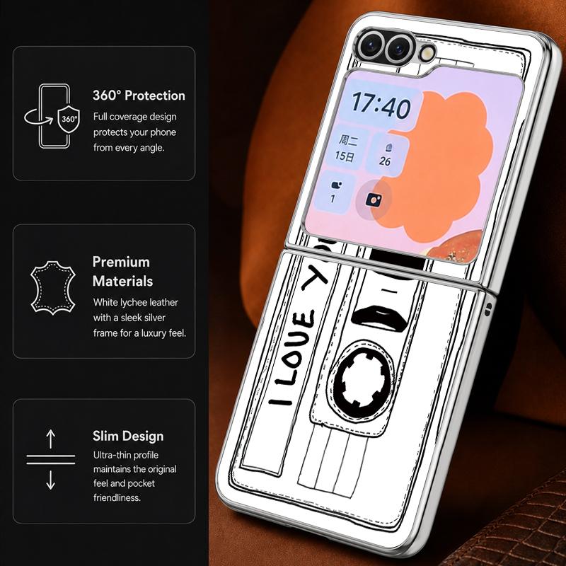 Vintage Camera Pattern Case For Samsung Z Flip 8 7 6 5 Hybrid 3in1 Leather Skin Plating Frame Hard Folding Phone Cover For Galaxy Z Flip8 Flip7 Flip6