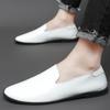 Fashion Flat Bottomed Men's Leather Shoes Black and White Style Office and Leisure Party Comfortable Work Plus Size Slip On Daily Shoes