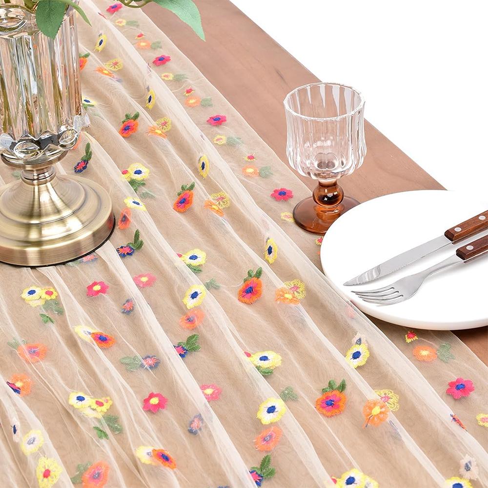 Pastoral Floral Tablecloth Decorative Dining Mesh Table Runners Seasonal Dining Table Decoration Party Home DIY Table Runner