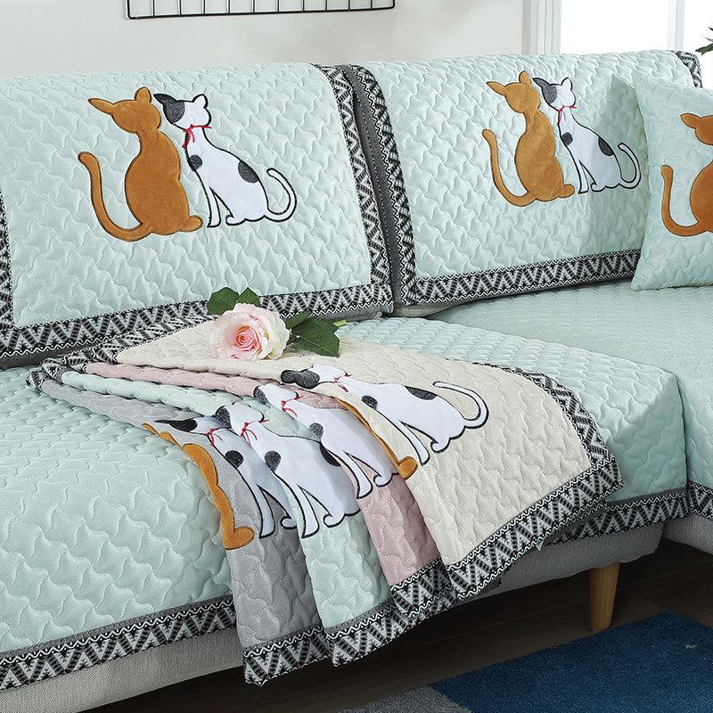 Cartoon Cat Fabric Anti Slip Winter Simplicity Modern Four Seasons Universal Full Package Sofa Cushion Cover