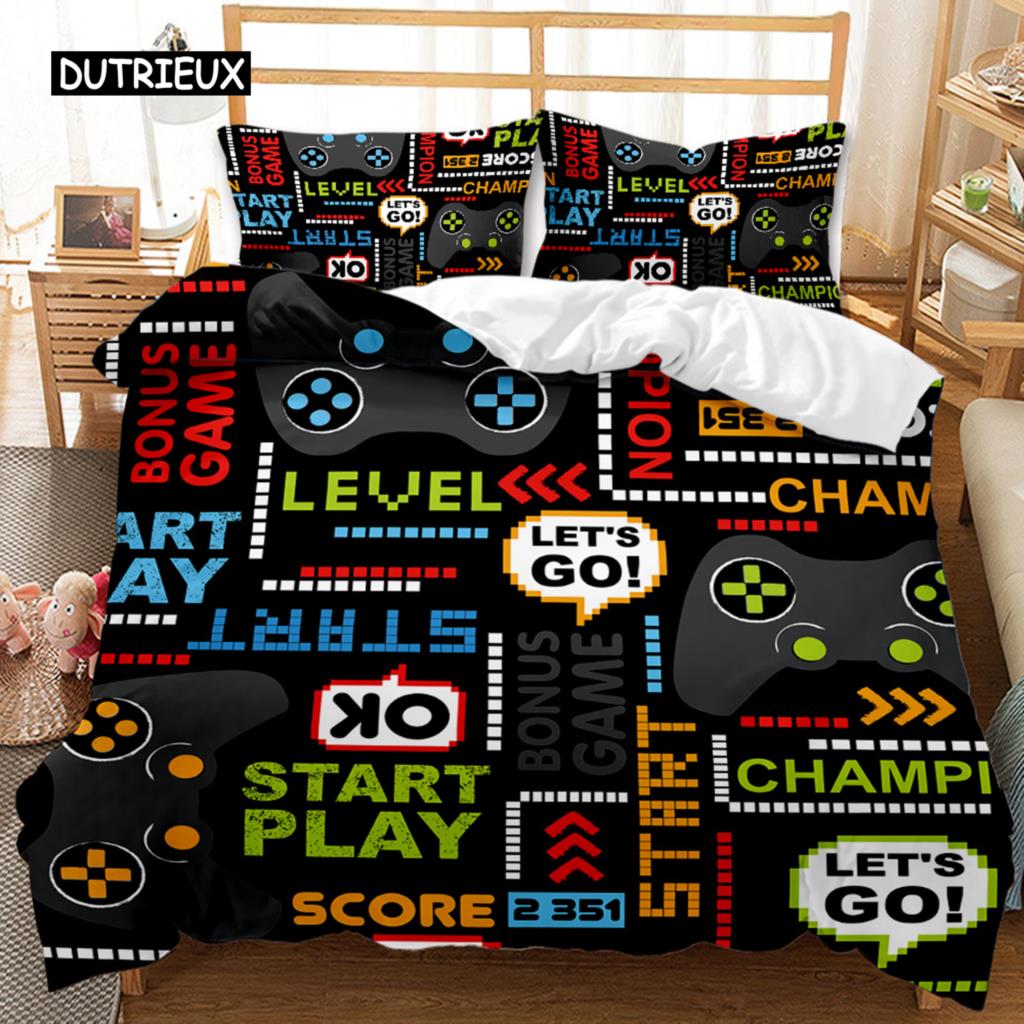 Gamer Duvet Cover Set Boys Gamepad Bedding Set Video Games Duvet Cover Teens Adults Double Queen King Size Polyester Qulit Cover
