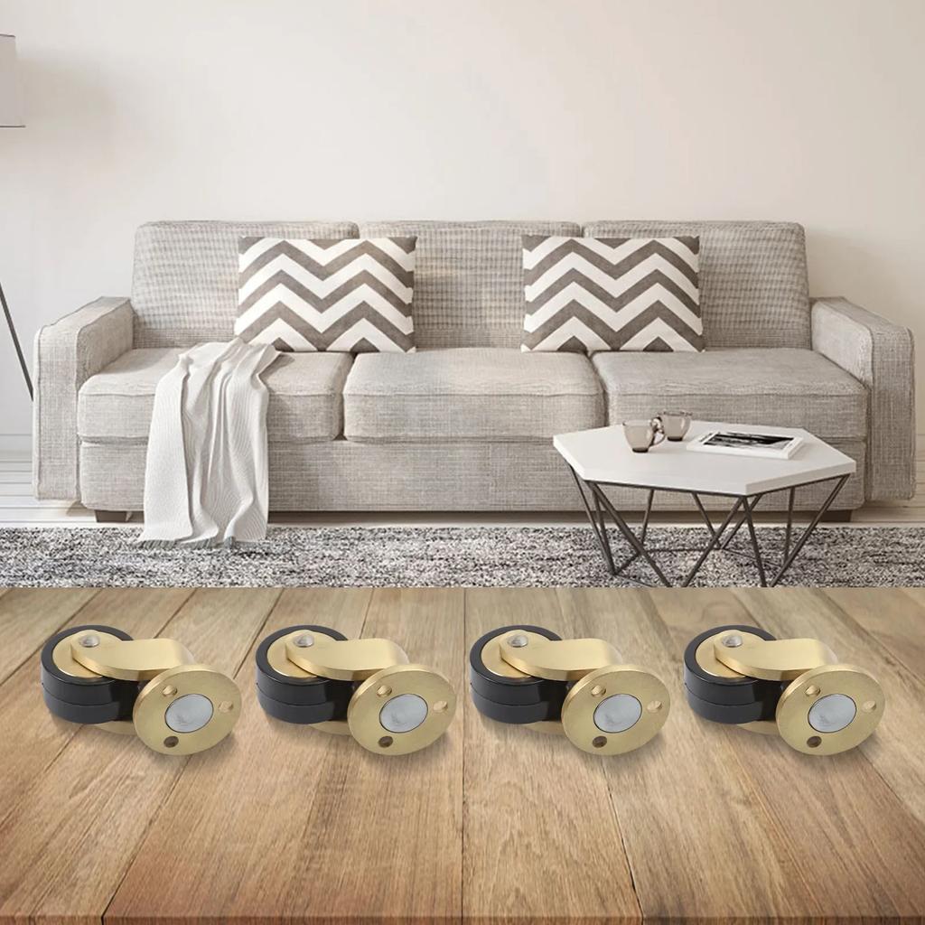 360 Degree Rotation Brass Casters Robust Load-Bearing Design Brushed Brass Finish Caster Wheels Set Gold Black