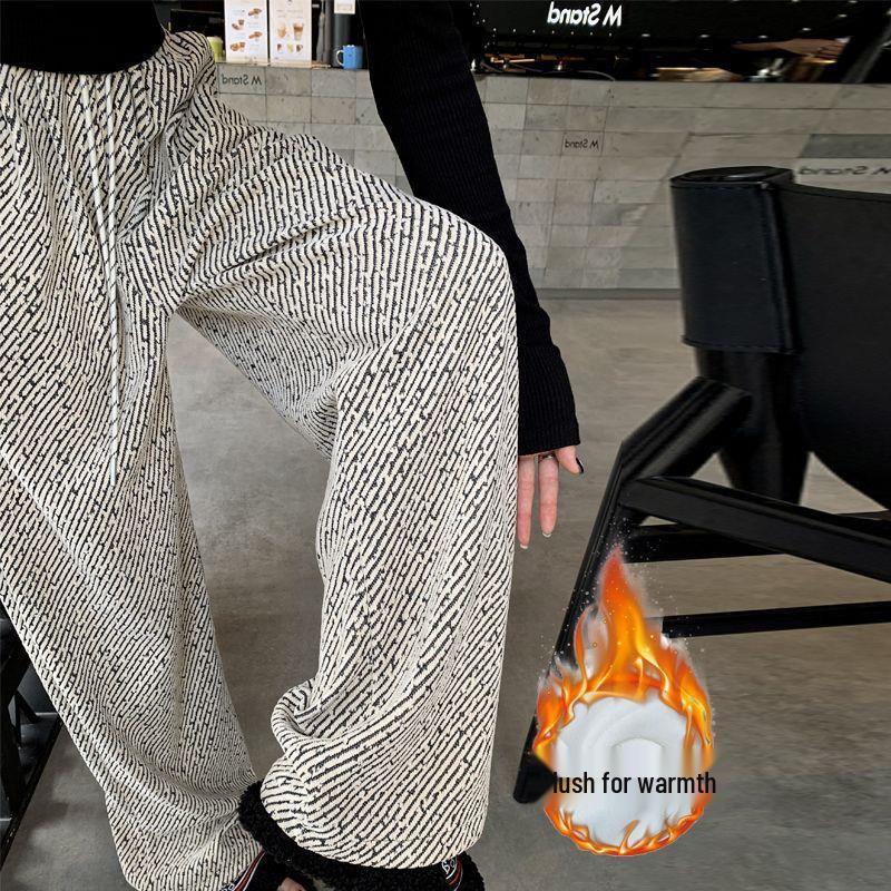 Plus Size 300 Jin Shiny Fleece Wide-Leg Pants for Women - New Loose Fit, High-Waisted, Versatile for Autumn & Winter