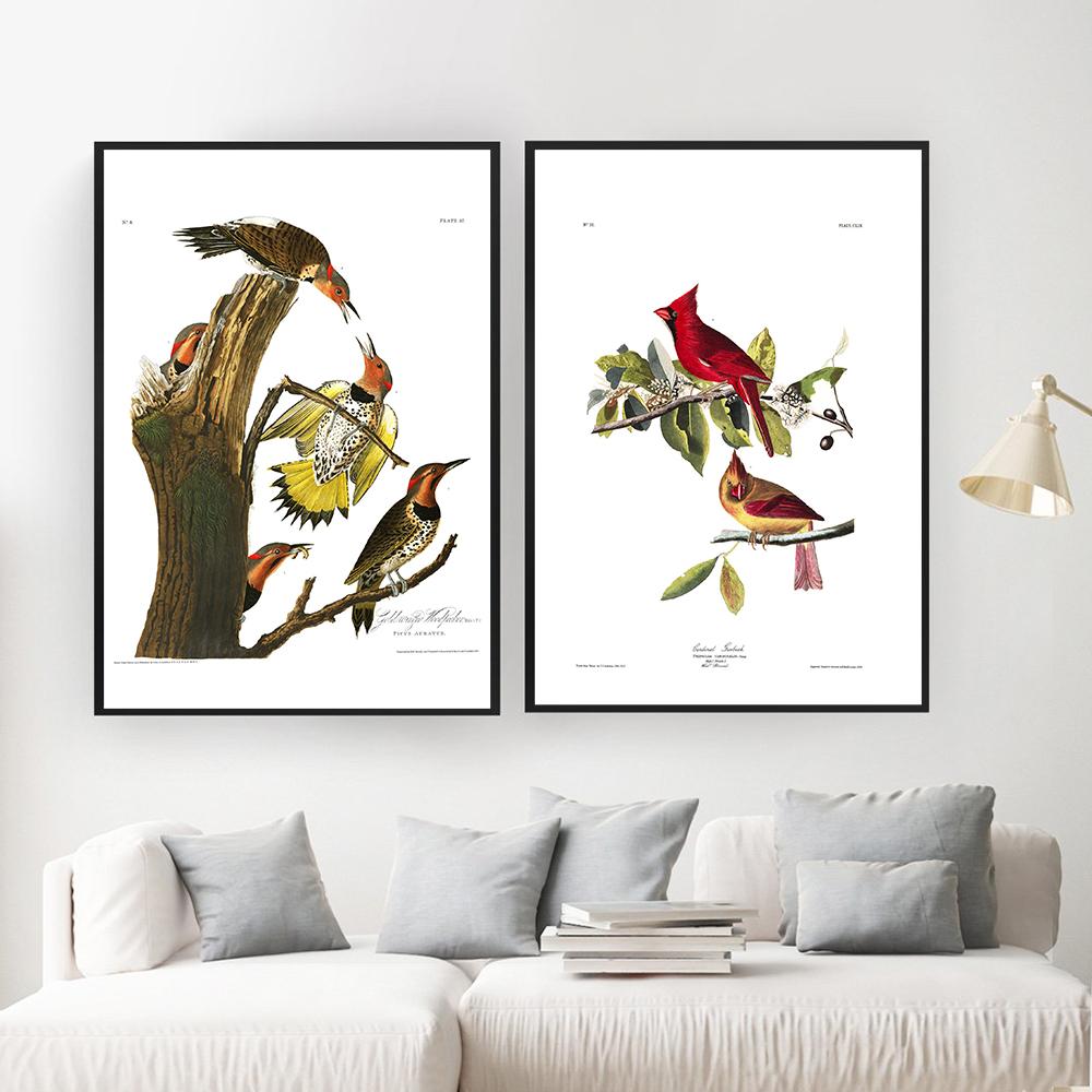 Retro American Birds Illustrations Print Vintage Poster Bird Tree Wall Art Canvas Painting For Living Room Home Decor No Frame (with Frame)