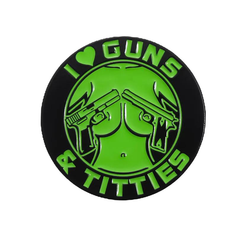 Punk Gothic I Love Guns Enamel Pins Cartoon Sexy And Cool Comics Figure Brooches Backpack Lapel Badge Jewelry Gift for Men Women
