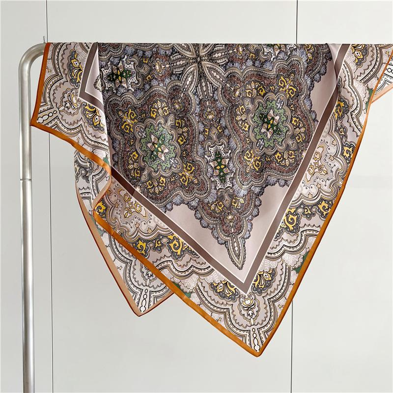 Silk scarf women's retro cashew flower spring and autumn Korean version versatile 91 plain crepe satin square scarf mulberry silk scarf shawl
