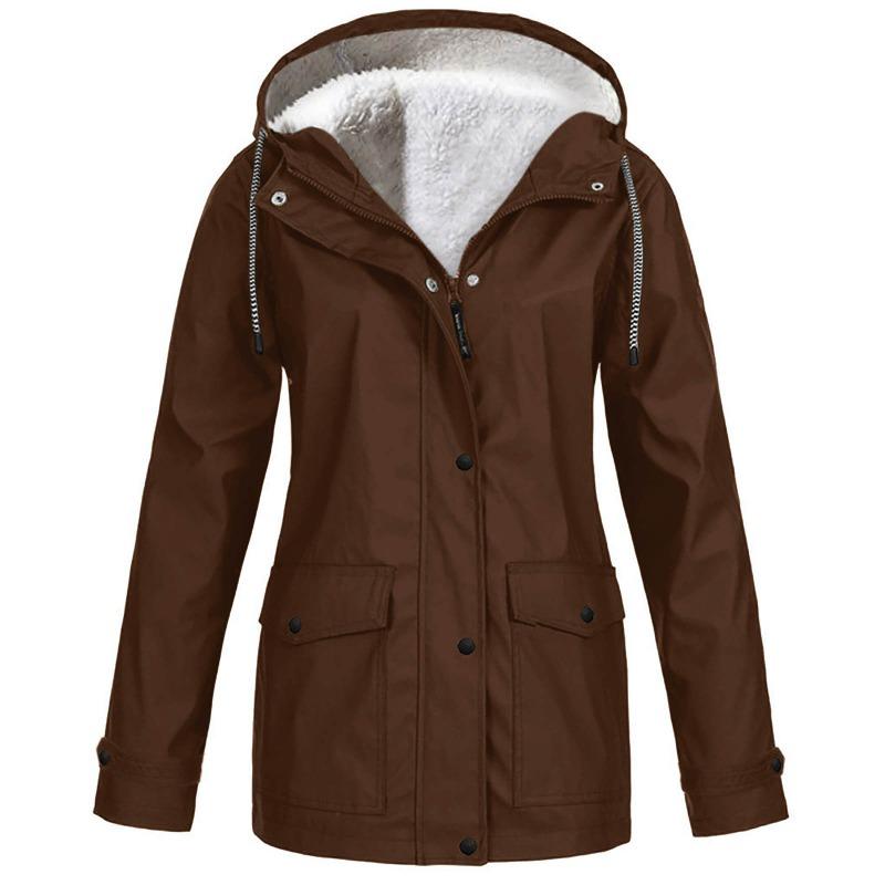 2026 Winter New Slim-fit Hardshell Jacket with Fleece Thickened Warm Women's Windproof Solid Color Coat