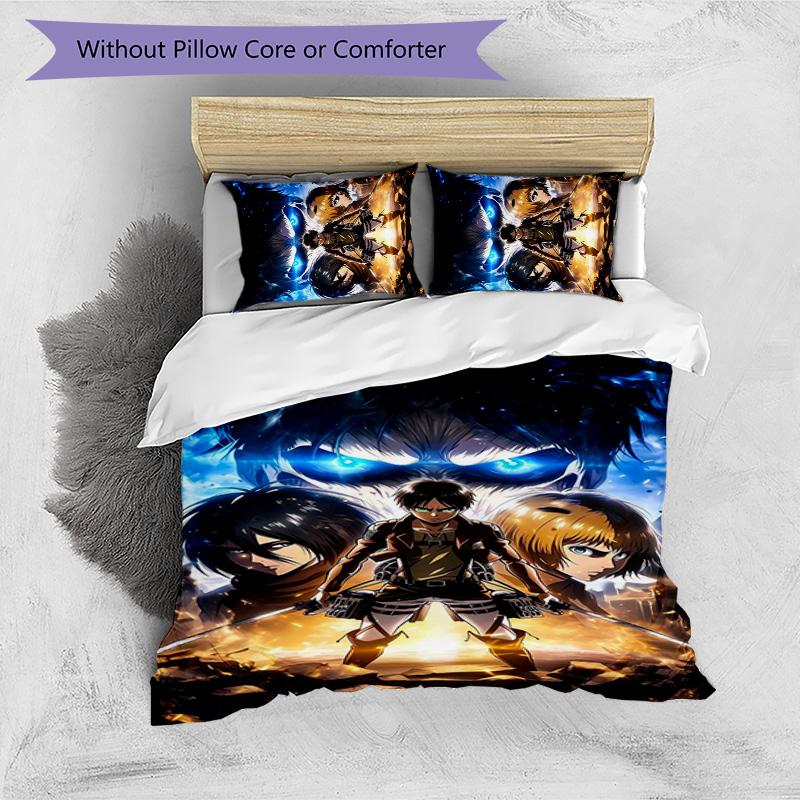 Attack on Titan 3pcs Bedding Set Duvet Cover Closure Includes 1 Duvet Cover & 2 Pillowcases for All Seasons Bedroom Home Dorm Decor