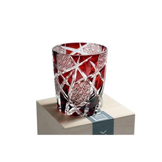 GREEM MARKET Wooden Box Included Craft Cut Glass Gift Present Glasswork Kiriko Glass Kikutsunagi Cup