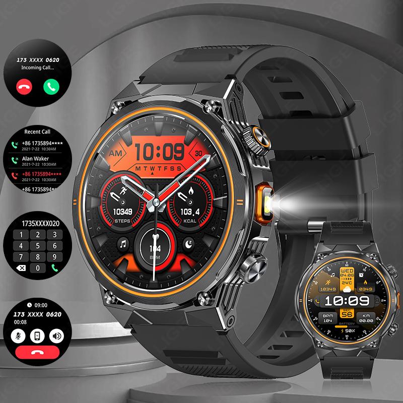 

Sports Smartwatch 400mah Battery 1.46 HD Display Wireless Talk Flashlight Military Smart Watch Stainless Steel Strap чорний
