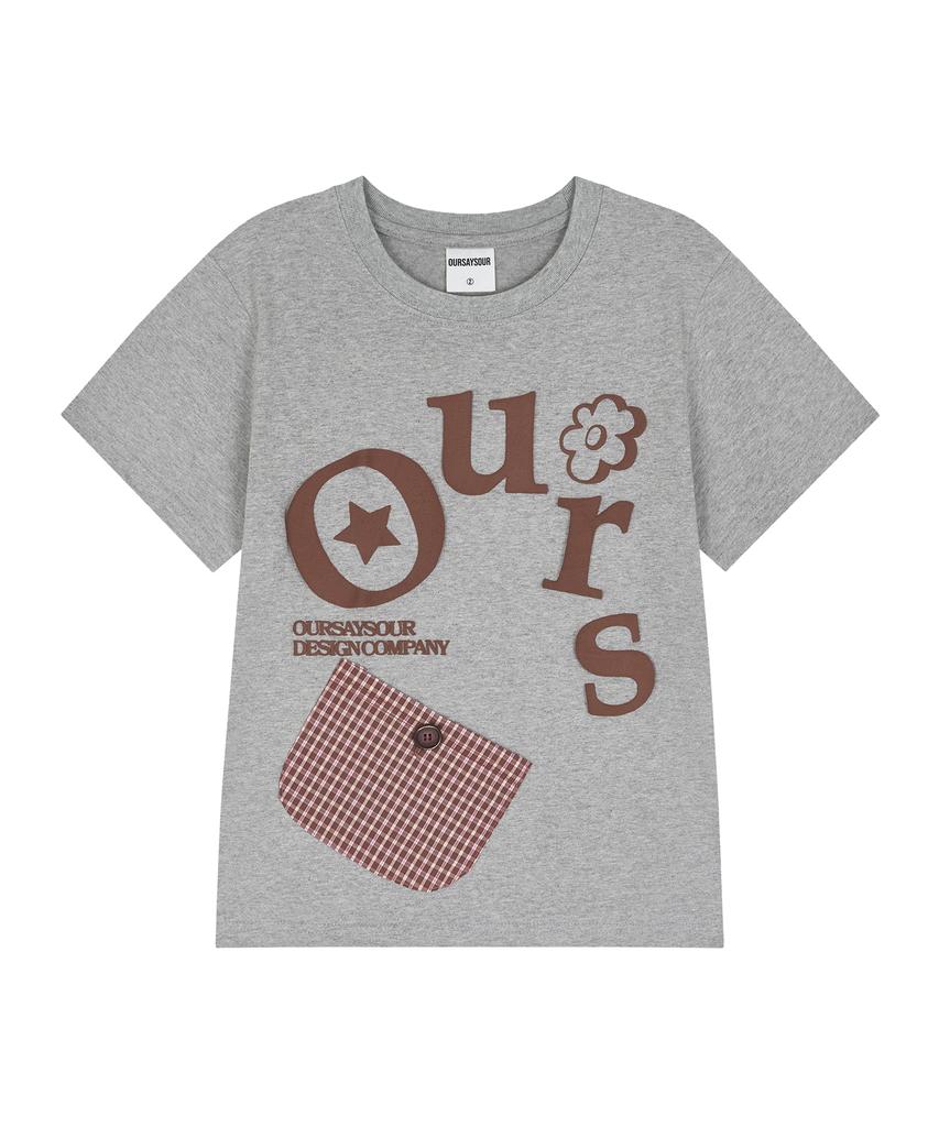 Awoseiawo Check Pocket Contrast Crop Short Sleeve Tee Melange