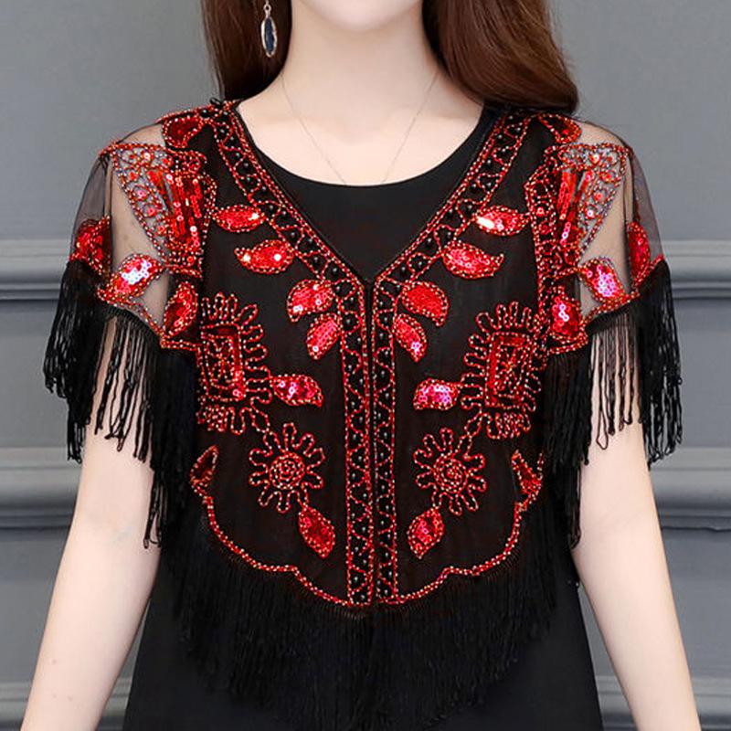 Chal Fluido de Lentejuelas y Perlas Estilo Retro de los Años 20 para Mujer Vestido de Novia con Banquete Escenario Fiesta