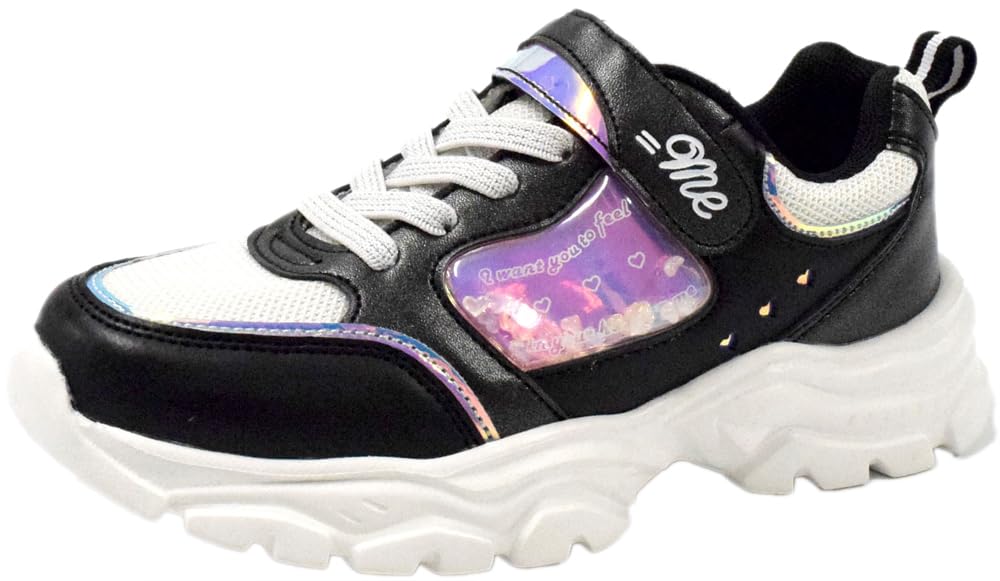 Equal Me Court Stylish and Velcro and Elastic Easy To White and Size Cm Kids' Girls' Sneakers, Cute, Straps, Glow-in-the-Dark, School, Casual, Match,