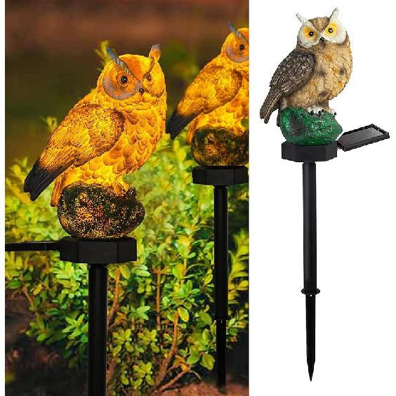 Dazzle Bright Owl Figure Solar LED Lights, Resin Garden Waterproof Decorations with Stake for Outdoor Yard Pathway Outside Patio Lawn Decor To Scare