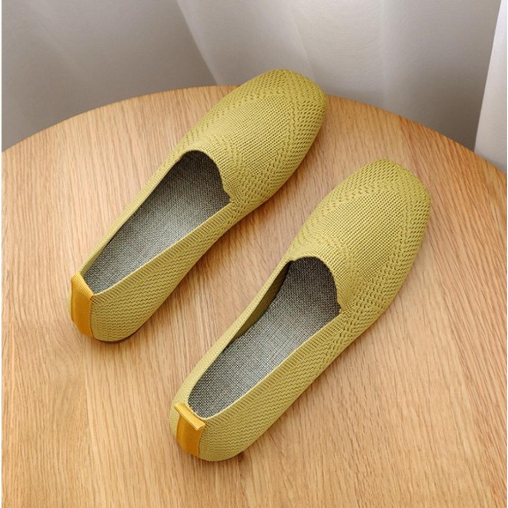 Fashion Womens Knitted Fabric Flat Shoes 2025 Spring Autumn Square Toe Soft Sole Comfortable Big Size Flats Shoe Women Ladies Shoes