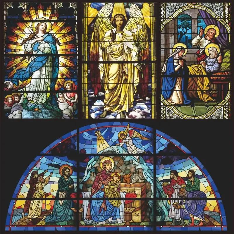 Customize Stained Glass Window Film Frosted Mosaic Grid Privacy Protection No Glue Decorative Bathroom Bedroom Kitchen Home Quality