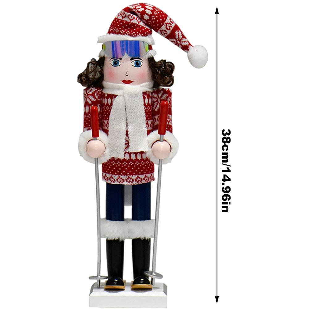 Skiing Nutcracker Figures Wooden Christmas Seasonal Decorations Collectible Nutcracker For Home Desktop Bookshelf Fireplace