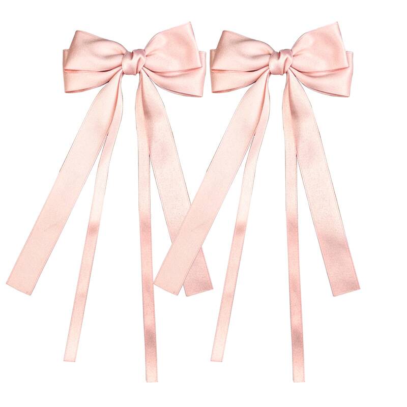 Vintage Solid Color Ribbon Double Bowknot Clip Pin For Women Girls Korean Big Bow Long Tassel Barrettes Hair Accessories